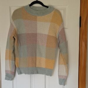 Ann Taylor Yellow and Pink Crew Neck Sweater with Color Block Design